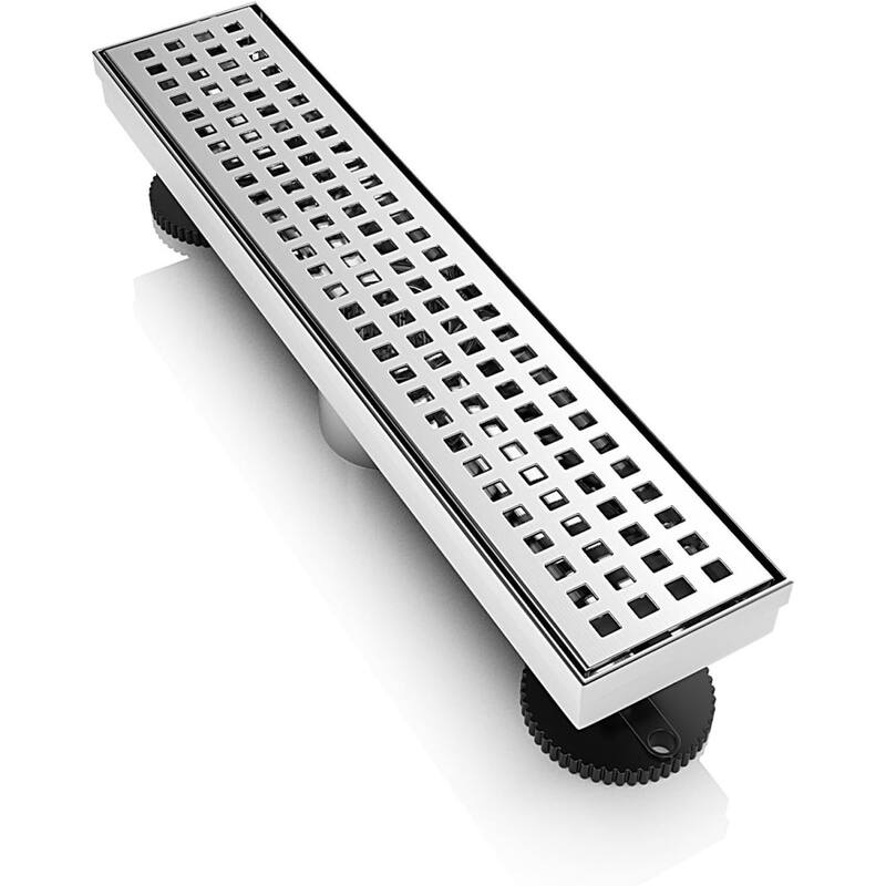 12-Inch Linear Shower Floor Drain, Square Hole Grate - 12 inch - Chrome