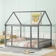 preview thumbnail 28 of 52, House Floor Bed with House Roof Frame and Safety Guardrails, Twin/Full Size Wooden Floor Montessori Bed House Bed for Kids Grey - Full