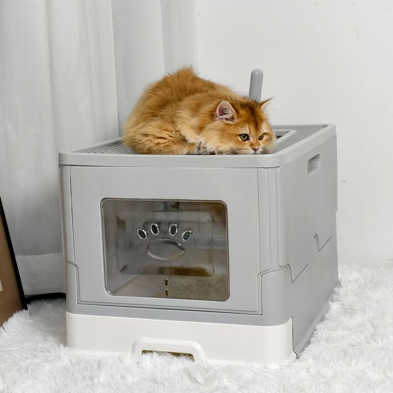 Foldable Cat Litter Box with Lid Large Cat Toilet Enclosed Drawer Type