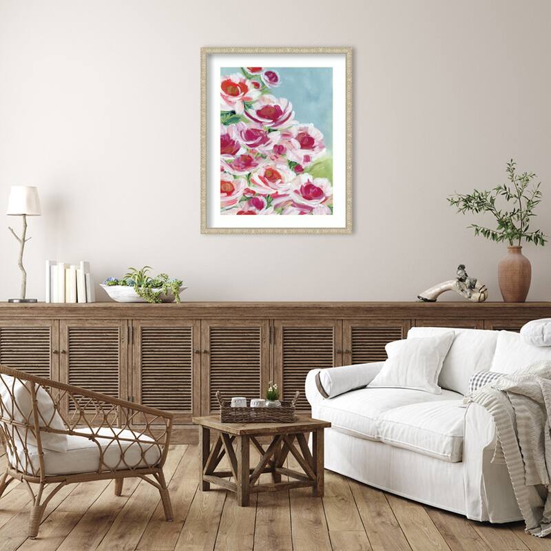 Peony Meadow by Yvette St. Amant Wood Framed Wall Art Print - Lila Silver