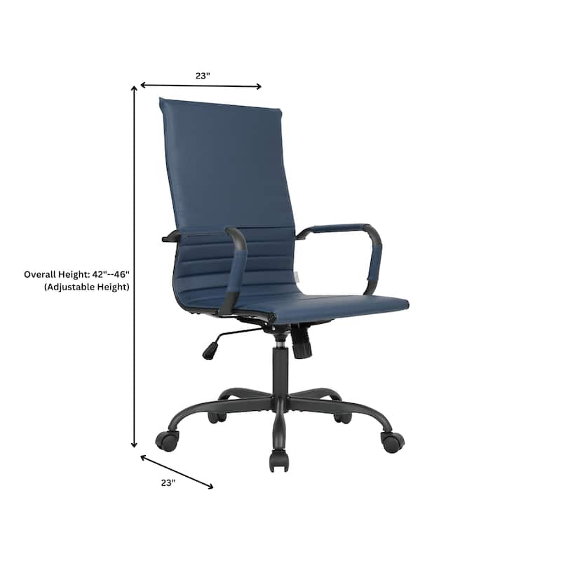 Harris Ribbed Leather Adjustable High-Back Desk Computer Swivel Office Chair in Black Metal Frame for Home Conference