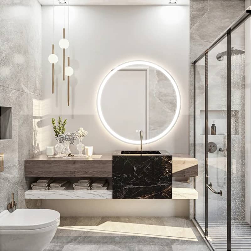 Circular LED Anti-Fog Mirror for Bathroom, Three-Color Lighting Adjustable