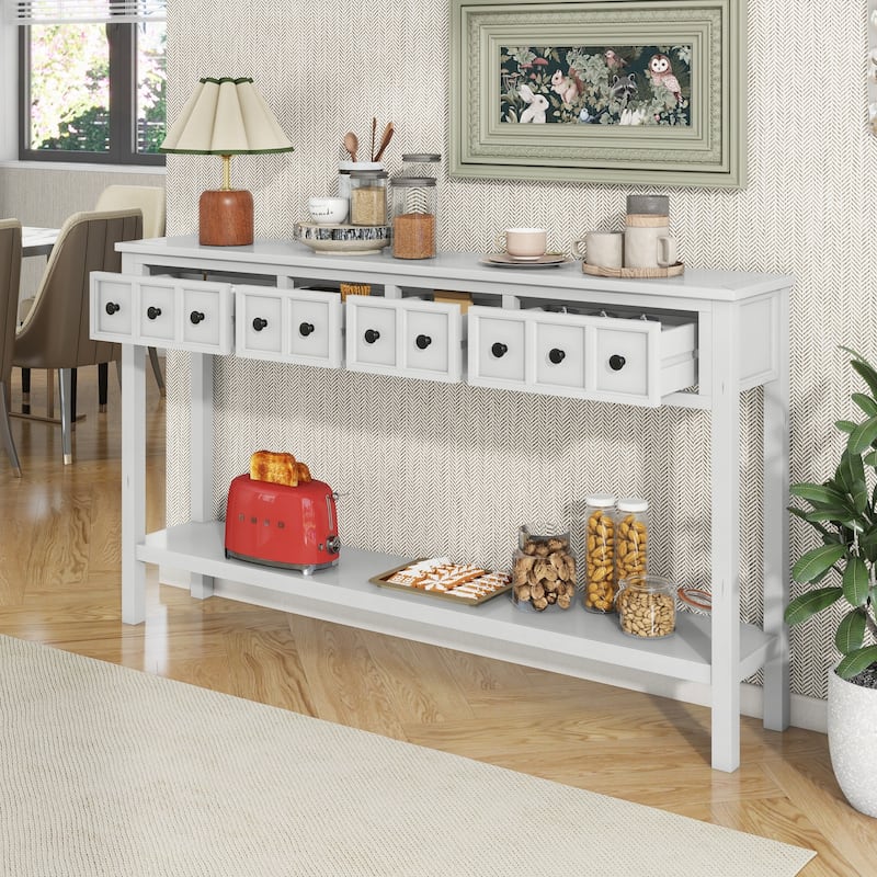 Rustic Entryway Console Table(Antique White)