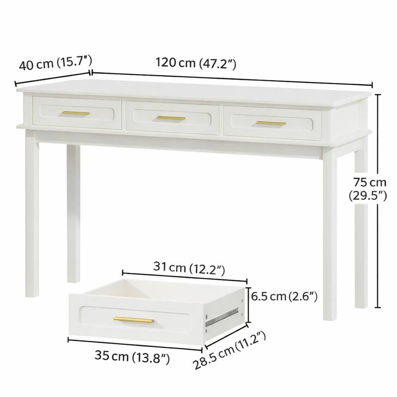 Cream White Vanity Desk with 3 Drawers, Modern Makeup Table or Writing Desk, Multipurpose Dressing Table, No Mirror Included
