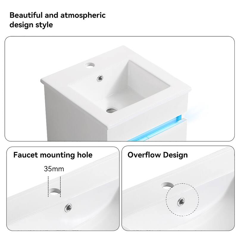 16 Inches Plywood Wall-Mounted Bathroom Vanity Set with Integrated Ceramic Sink