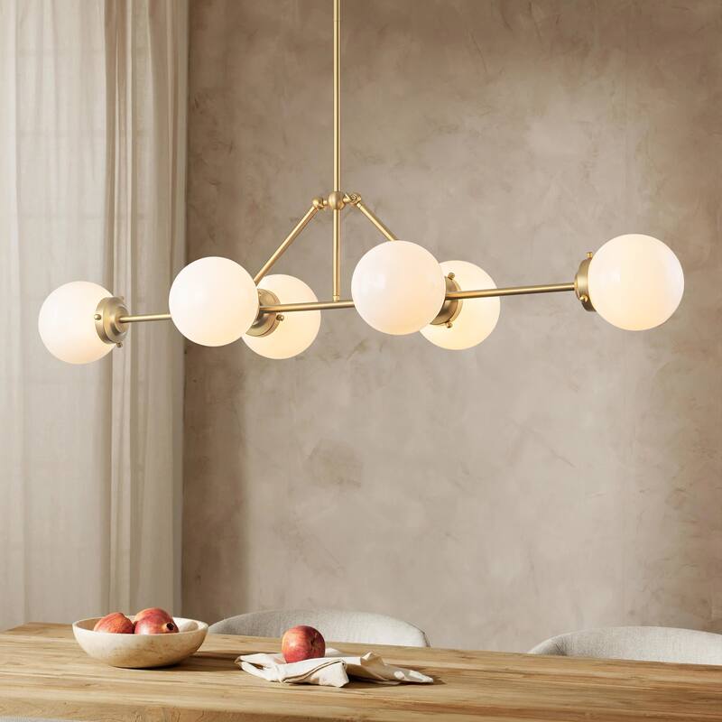 6-Light Dimmable Modern Metal & Glass Pendant Light with Adjustable Rods for Dining Room - 48 in. W x 14.6 in. D x 10.6 in. H - Gold