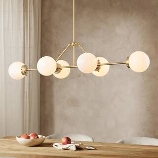 6-Light Dimmable Modern Metal & Glass Pendant Light with Adjustable Rods for Dining Room