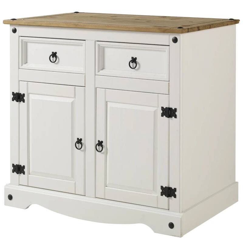 OS Home and Office Furniture Model COW915 Cottage Series Wood Buffet Sideboard in Distressed White