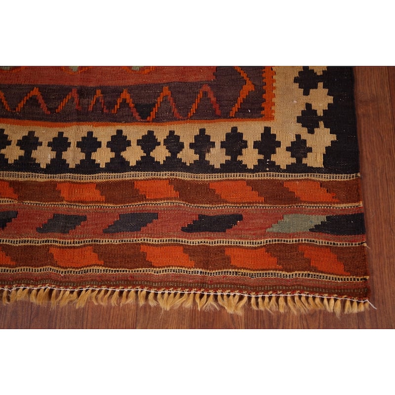 Vegetable Dye Kilim Qashqai Persian Runner Rug Flatweave Wool Carpet - 4'4"x 9'0"