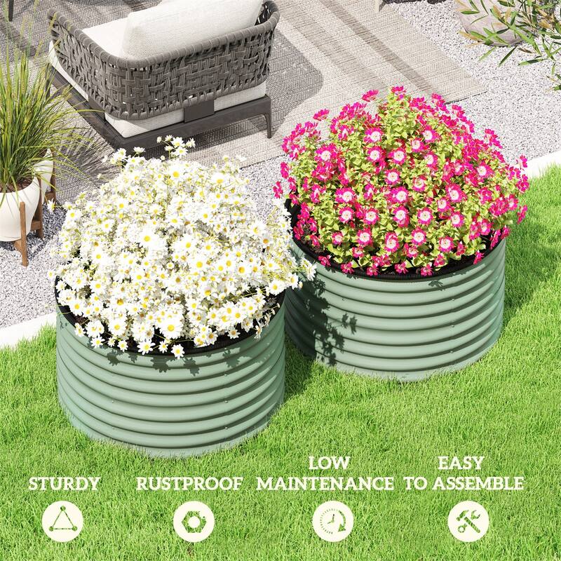 Set of 2 Galvanized Steel Raised Garden Beds Planters for Flowers Herbs Vegetables