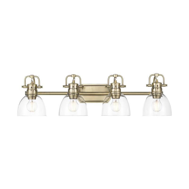 Yep by Golden Lighting Duncan 4-light Vanity in Aged Brass and Clear Glass