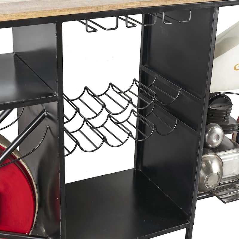Metal Handmade One-of-a-Kind Reclaimed Motorcycle Bar with Light Up Headlights and Taillights - Black - Roche River Decor