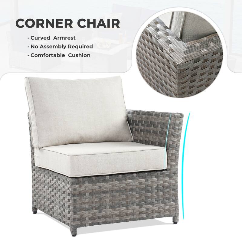 HOOOWOOO 10-piece Wicker Rattan Patio Furniture Sectional Set with Fire Pit