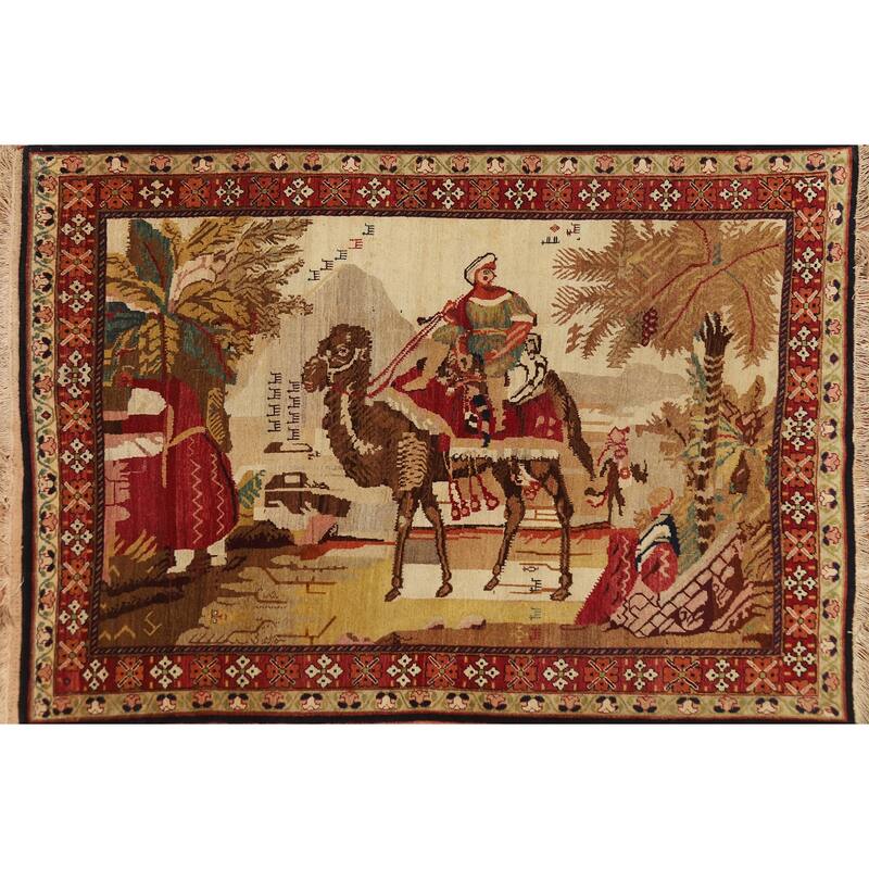 Vegetable Dye Karabagh Oriental Rug Hand-Knotted Wool Carpet - 4'2" x 5'11"