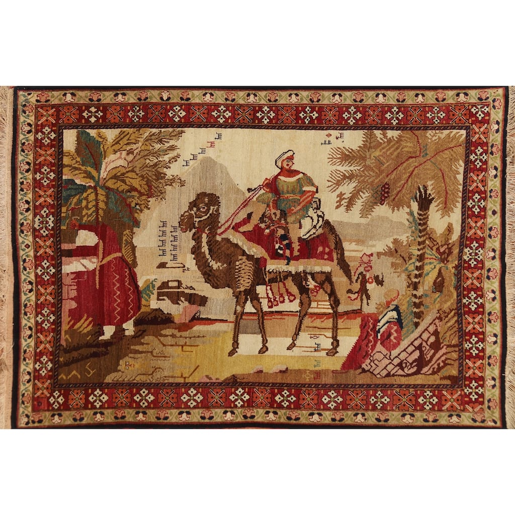 Vegetable Dye Karabagh Oriental Rug Hand-Knotted Wool Carpet - 4'2" x 5'11"