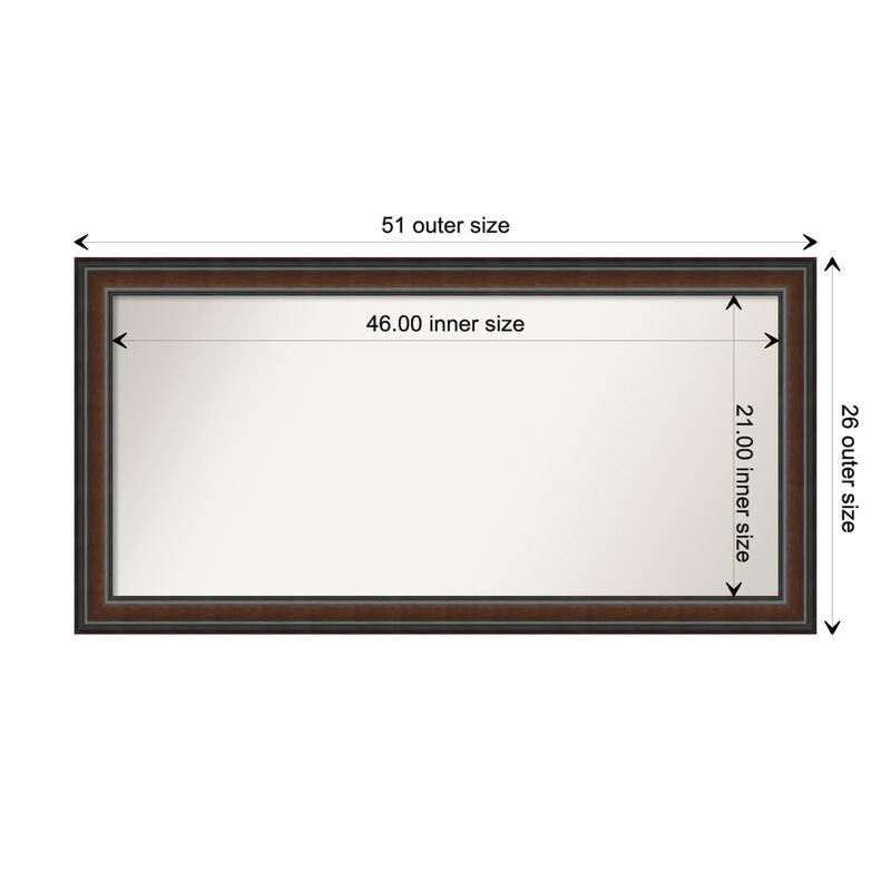 Cyprus Walnut Framed Non-Beveled Custom Wall Mirror, Bathroom Vanity Mirror - Outer Size: 50.75 x 25.75