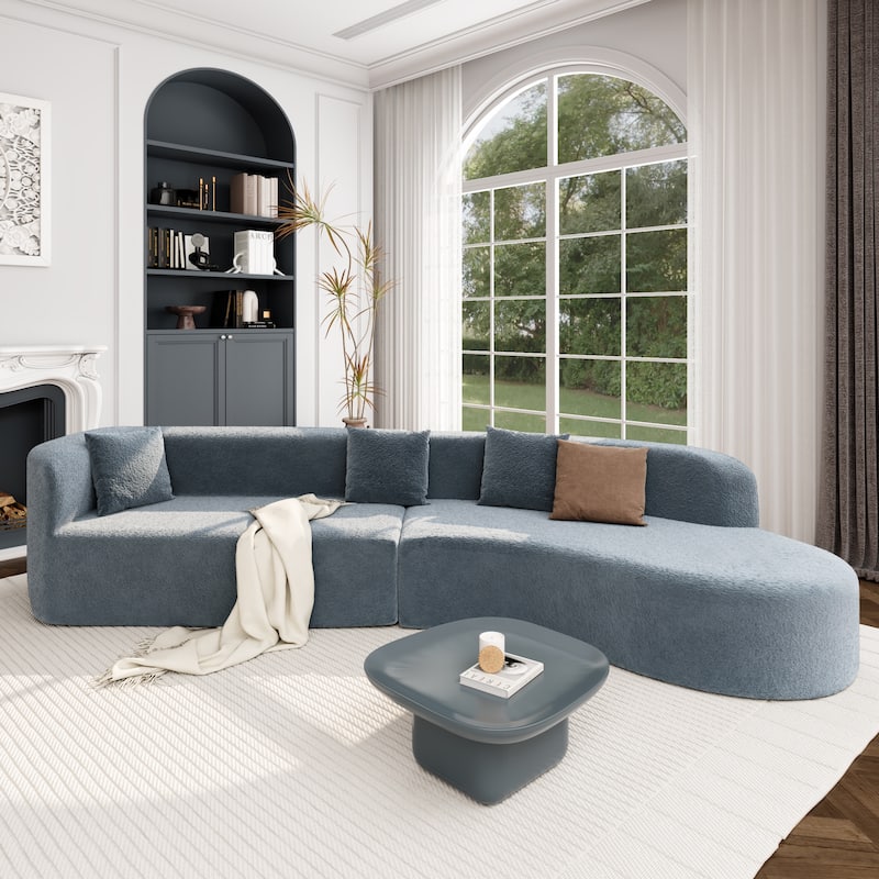 Curved Design Chenille Sectional Sofa, Modern Modular Couch with 4 Pillows, Plush Sponge and Spring Cushion, Sponge Sofa