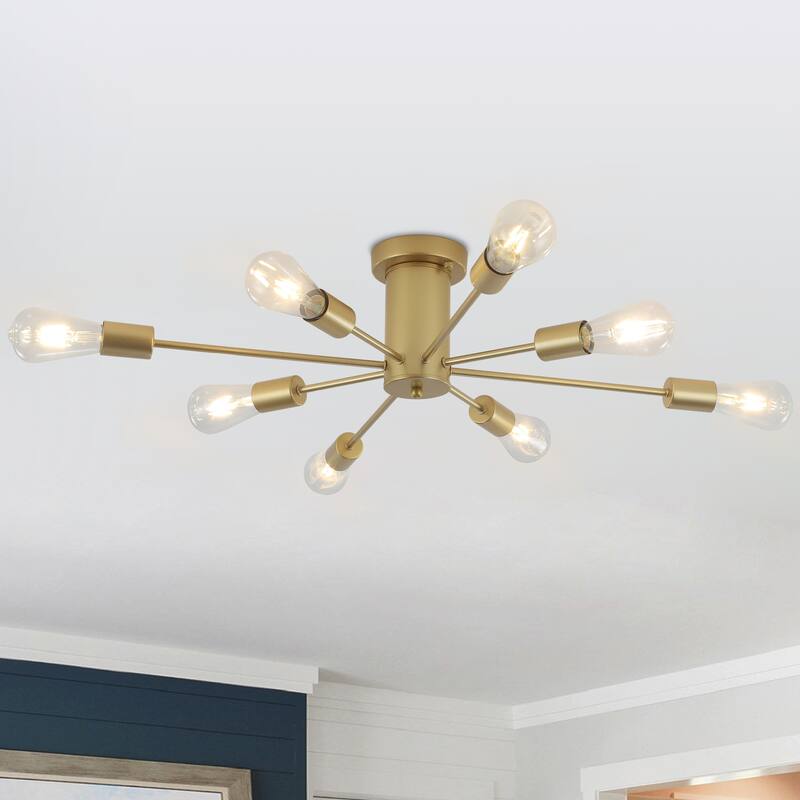 8-Light Modern Semi Flush Mount Sputnik Ceiling Light for Kitchen Bedroom Dining Room - Spray Gold