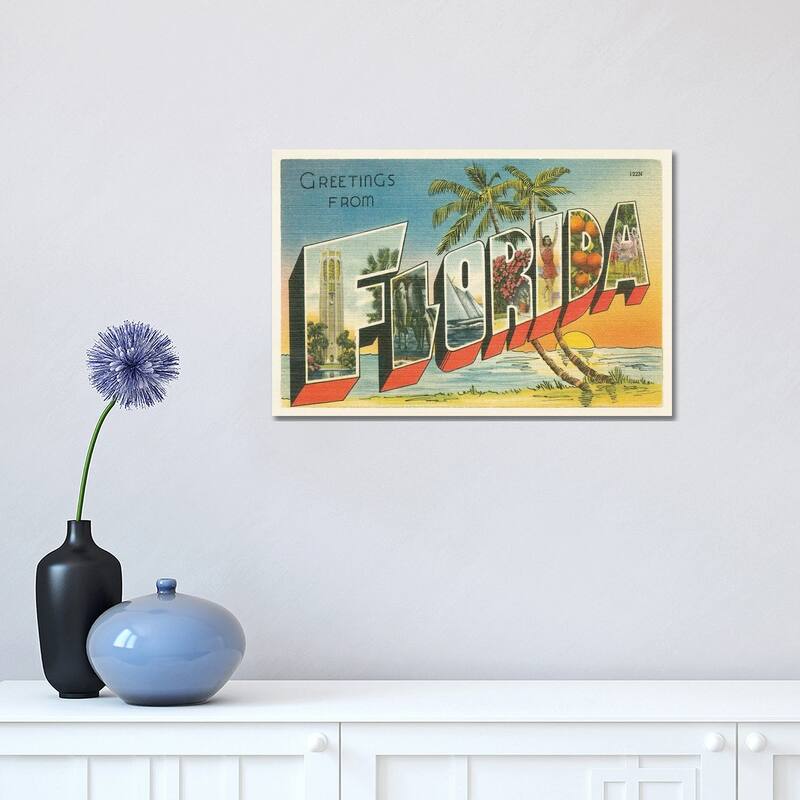 iCanvas "Greetings from Florida v2" by Wild Apple Portfolio Canvas Print - 12x18x1.5