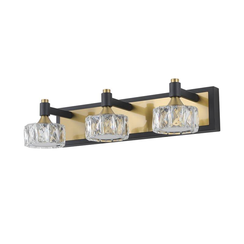 LED 3-Light Modern Crystal Bathroom Vanity Light Over Mirror,Bath Wall Lighting Fixtures - Yellow & Brown