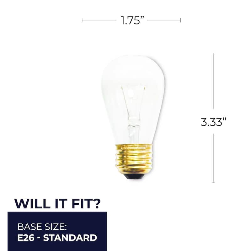 Bulbrite Pack of (25) 11 Watt Dimmable Clear S14 Incandescent Light Bulbs with Medium (E26) Base, 2700K Warm White Light