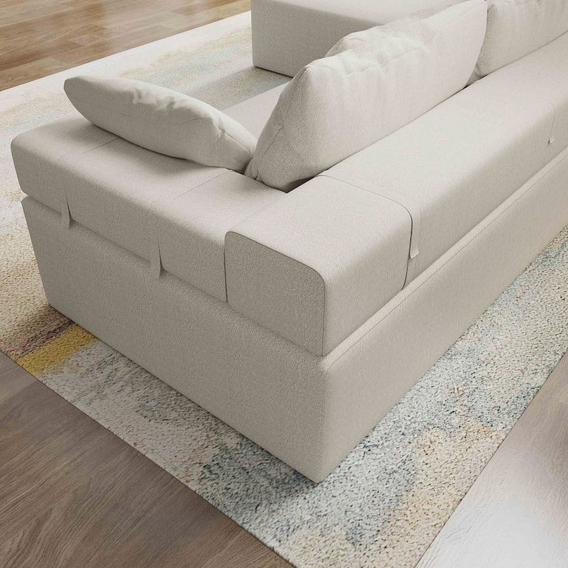 L-Shaped Chenille Sectional Sofa Modern Modular Cushion Back Couch Sofa With 6 Pillows for Living Room