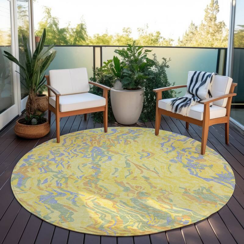 Machine Washable Indoor/ Outdoor Abstract Flow Chantille Rug