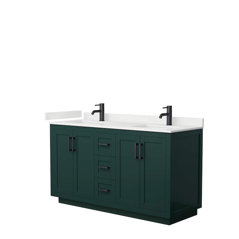 Miranda 60-inch Double Vanity, Quartz Top - Green, Black Trim, White Quartz Top