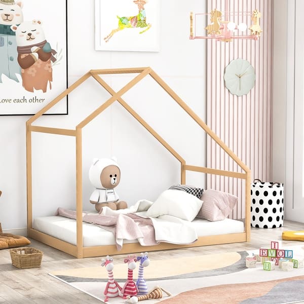 slide 2 of 8, Full Size House Bed - Stylish & Durable Design for Kids & Teens