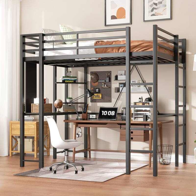 Futzca High Loft Bed Frame with Desk, Twin/Full Size Bunk Bed