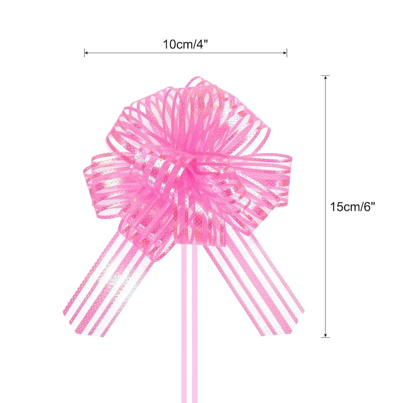 15pcs 6" Large Organza Pull Bow Chiffon Gift Wrapping Bows Ribbon - Pink - 4"
