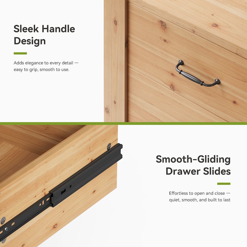 2 Drawer Solid Wood Nightstand Bedside Table with Storage