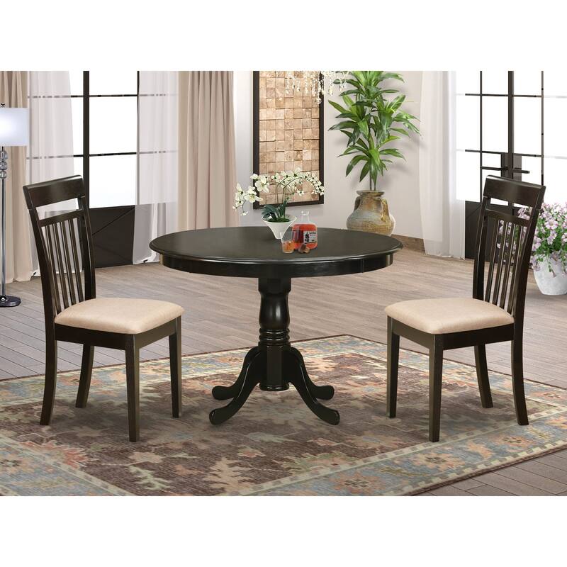 East West Furniture 3 Piece Dining Table Set- a Wooden Table and 2 Dining Chairs, 42x42 Inch, Cappuccino (Seat's Type Options)
