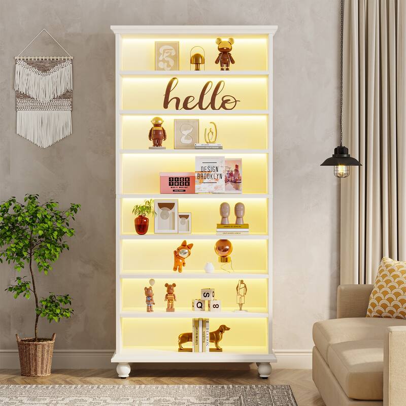 9-tier Tall Bookshelves LED Bookcase for Study Room