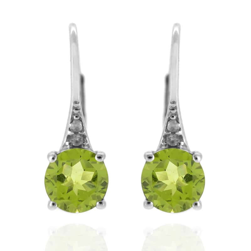925 Sterling Silver Peridot and Diamond Earrings