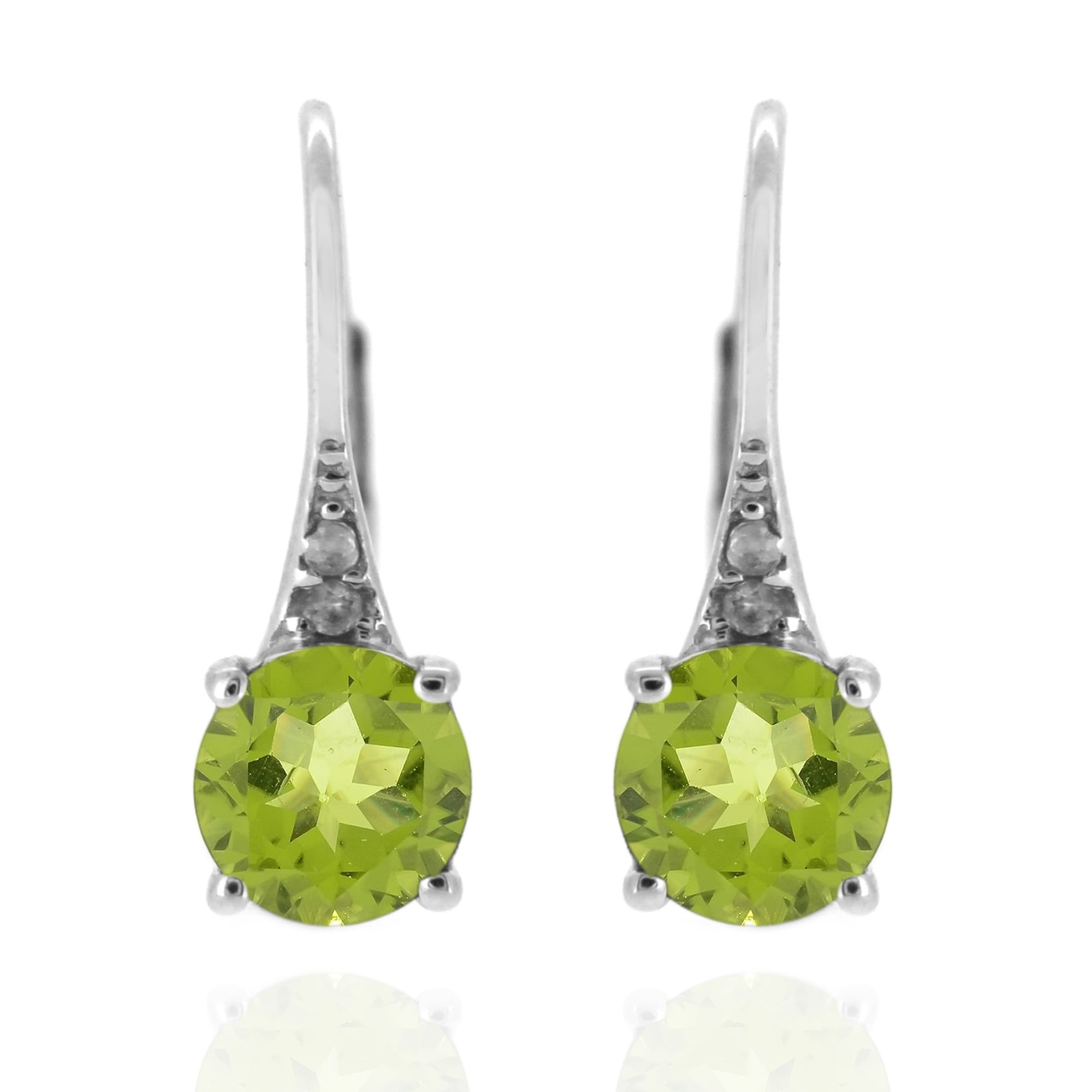 Pinctore 925 Sterling Silver Peridot and Diamond Earrings