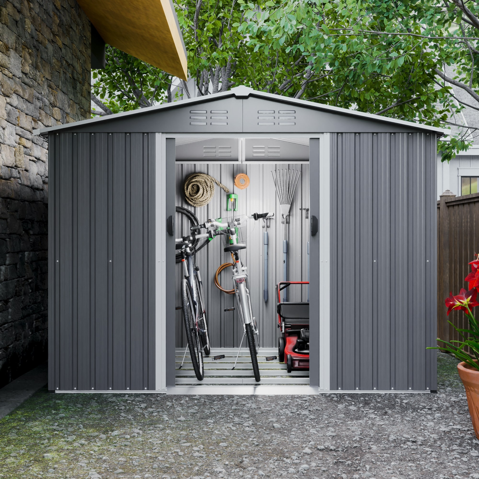 8x6 FT Outdoor Tool Storage Shed with Metal Foundation & Lockable