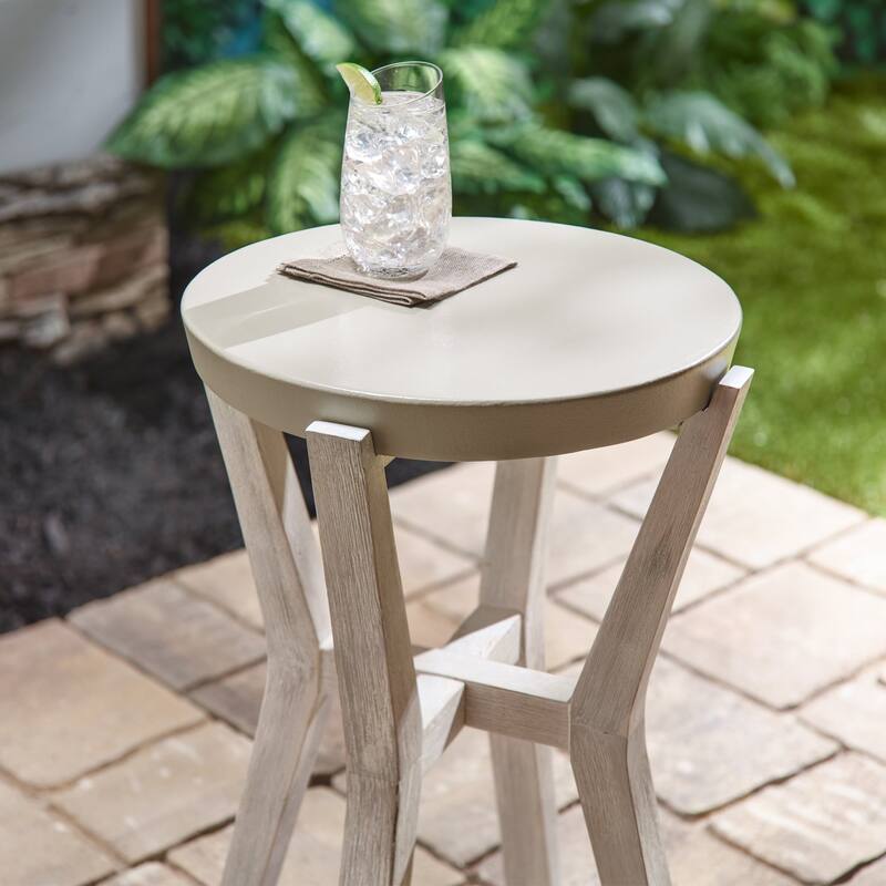 Bali 17" Indoor or Outdoor Cement & Wood Tall Round Side Table - 17"D x 17"W x 22"H