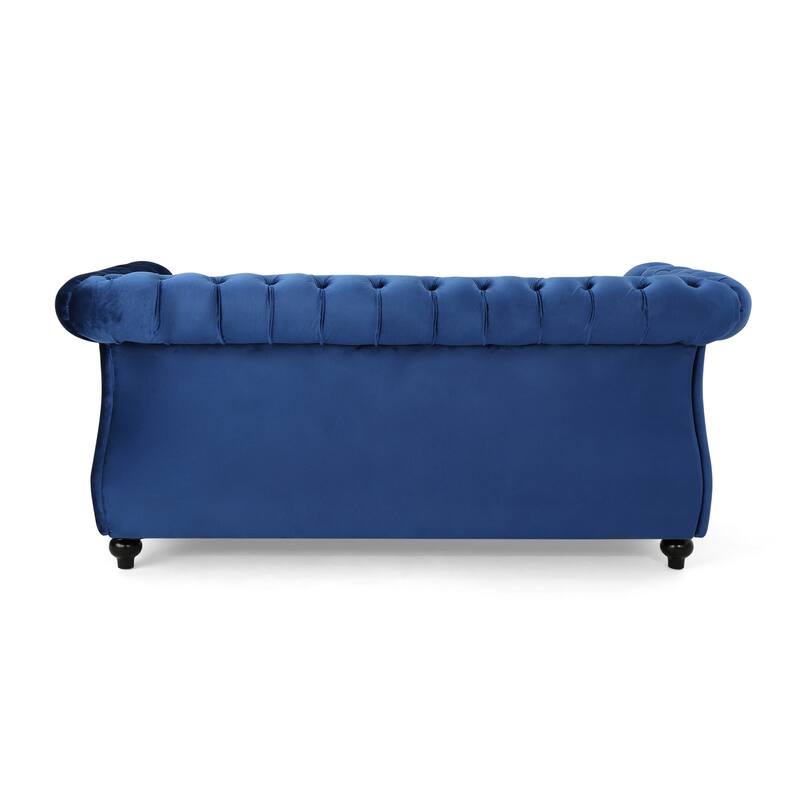 2 Seat Sofa Couch Navy Blue Upholstered Loveseat with Nailhead Trim, 2-Seater Settee with Rolled Armrests