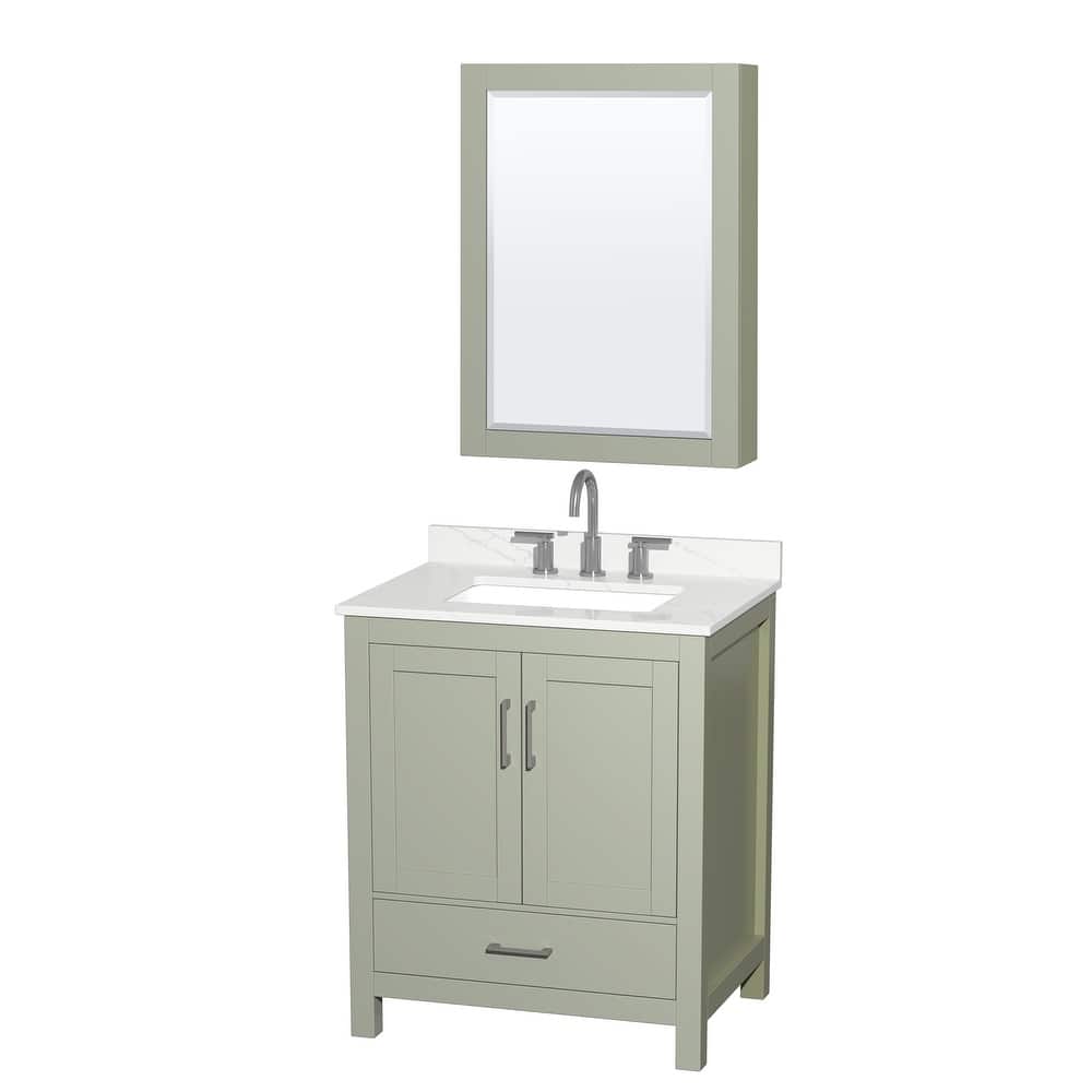 Sheffield 30-inch Single Vanity, 3 Hole Quartz Top, Med Cabinet