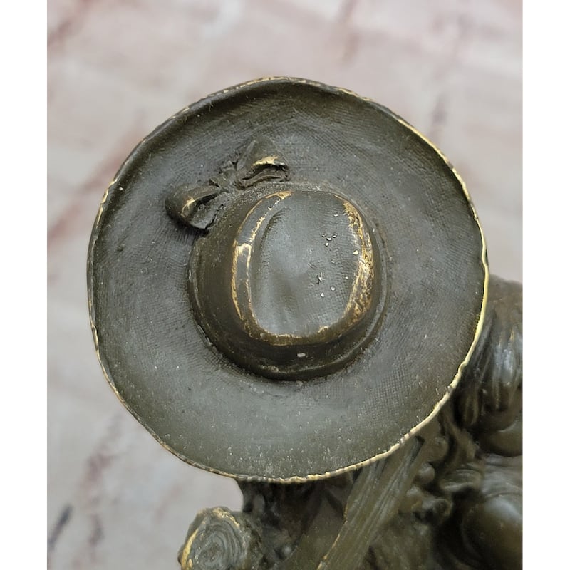 Bronze Children Resting Sculpture – Boy And Girl Figurine With Guitar And Hat
