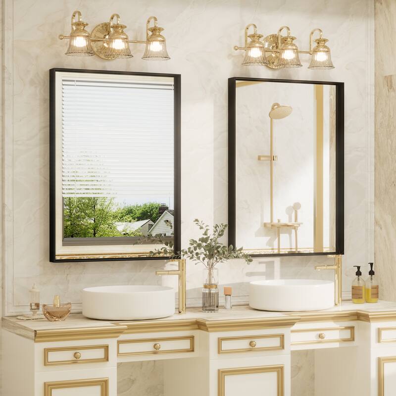 Full Size Metal Frame Wall Mirror Black Tempered Glass for Bathroom