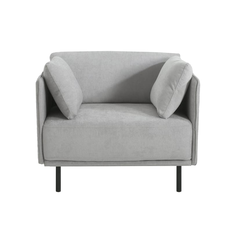 Modern Upholstered Lounge Chair, Ergonomic Single Sofa Chair, Reading Armchair with Solid Wood Frame & Steel Legs