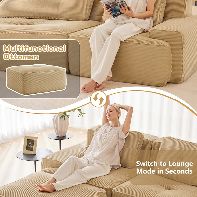 Modern U-Shaped Corduroy Sectional Sofa Couch with Removable Ottoman