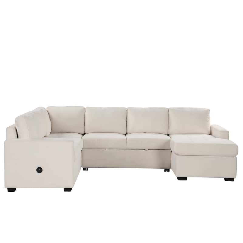 Modern L-Shaped Corner Living Room Combination Sofa with Ottoman, USB