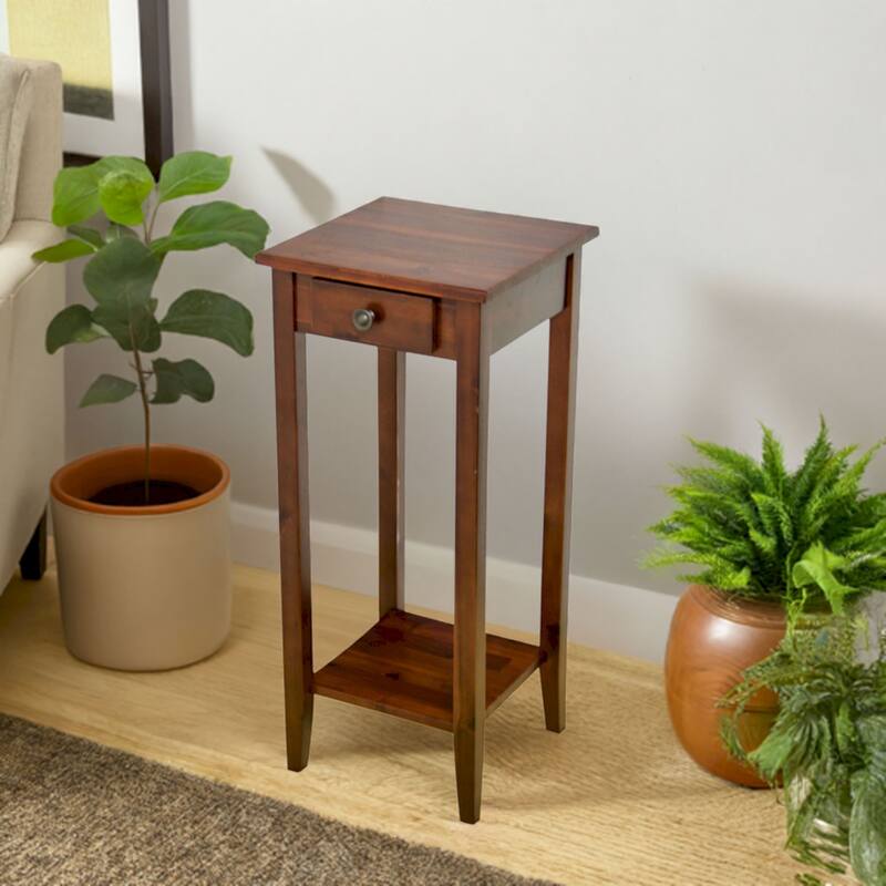 2-Tier Solid Acacia Wood Plant Table with Drawer