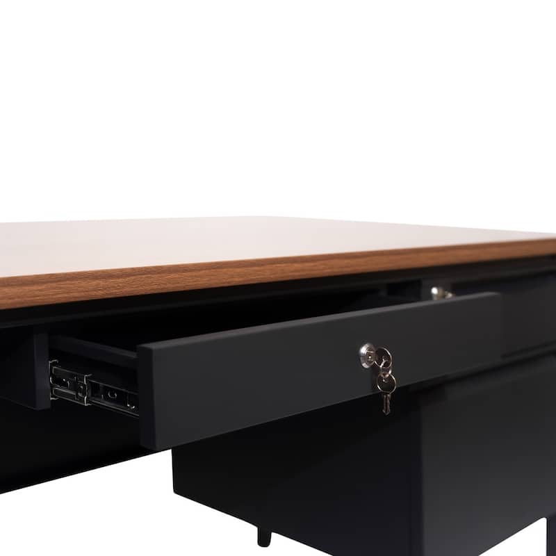 Commercial Right Side Single Pedestal Desk with 3 Locking Drawers