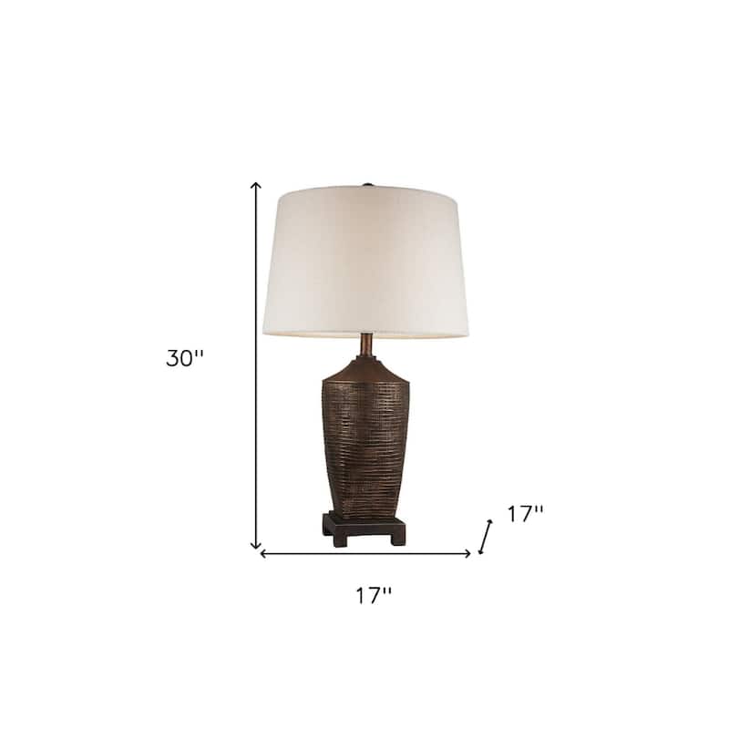 Bronze Polyresin Urn Table Lamp with Off White Empire Shade 3Way Switch - 17” x 17” x 30” (D x W x H)