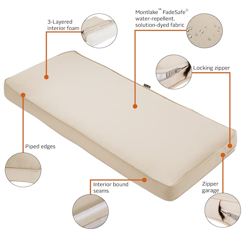 Classic Accessories Montlake FadeSafe Water-Repellent Outdoor Bench Cushion, 54"Wx18"Dx3"T