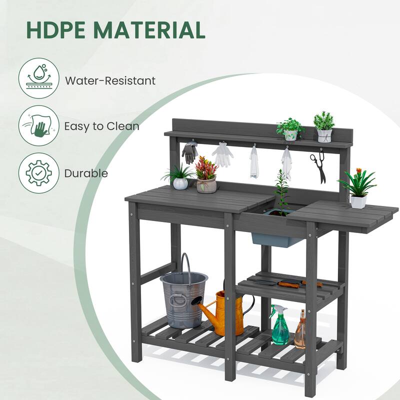 HDPE Patio Outdoor Potting Table, Versatile Gardening Planting Workbench